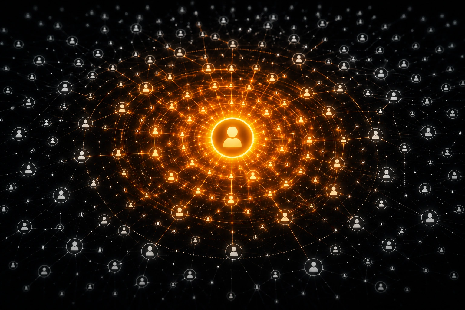A visual of a single glowing node representing an employee creating a massive ripple effect across a larger corporate network, symbolizing internal advocacy driving external B2B trust.